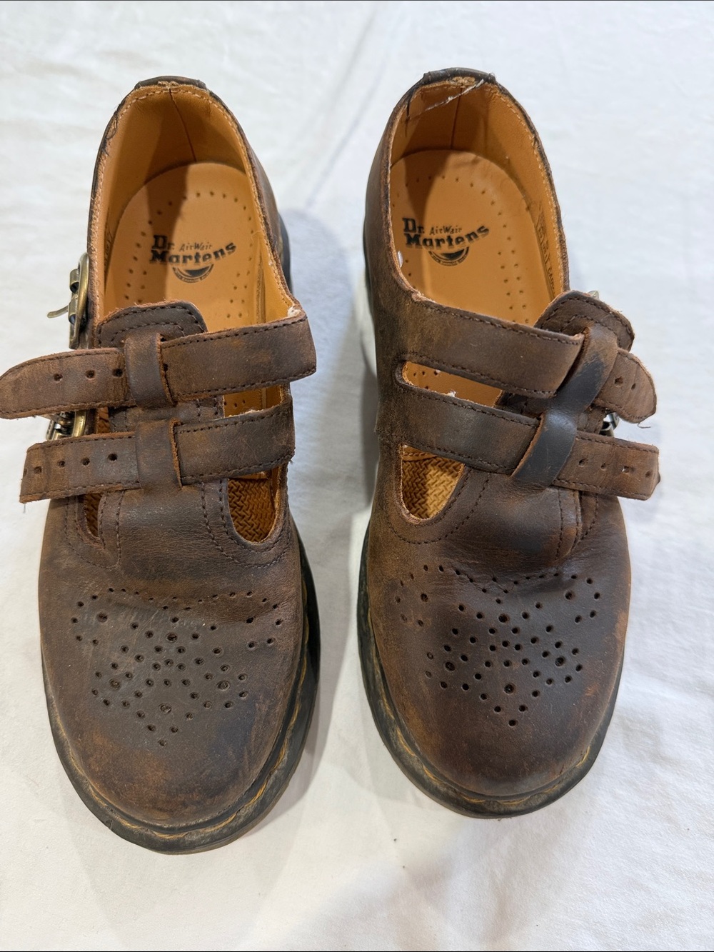 Dr. Martens Brown Leather Double-Strap Mary Jane Shoes